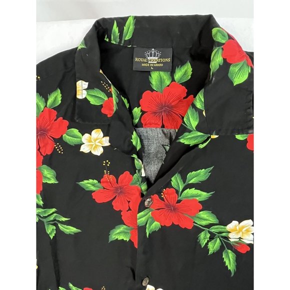 Royal Creations Hawaiian Shirt Mens Large Flowers Geometric Black Red - Picture 4 of 8